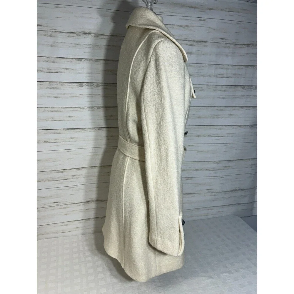 VIA 100% Boiled Wool Viscose Ivory White Size 8 Womens Long Jacket Coat spiga